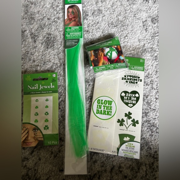 Party City Accessories - St. Patrick’s Day Accessories Bundle Green Hair Nail Jewels Tattoos Beach Ball